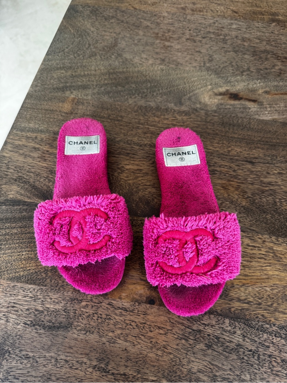 Chanel Pink Terry Slide Sandals